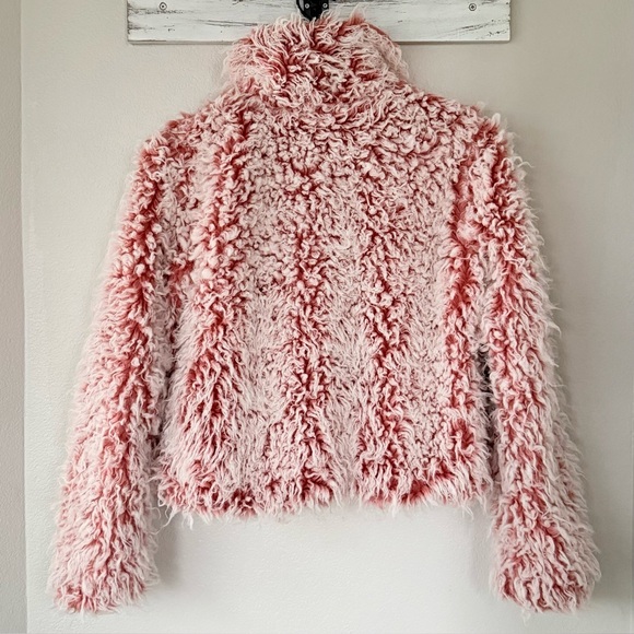 ANTHROPOLOGIE XS Brenna Faux Fur Coat in Pink • Coral Fuzzy Furry Toggle Jacket - Picture 7 of 15